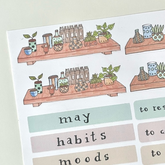 ✨handmade by me✨ may monthly headers plants bookshelf bullet journal stickers - Picture 7 of 10